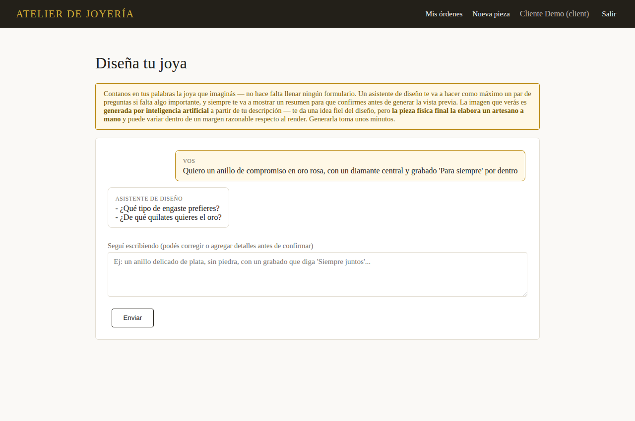 Asistente de diseño conversacional del Atelier de Joyería